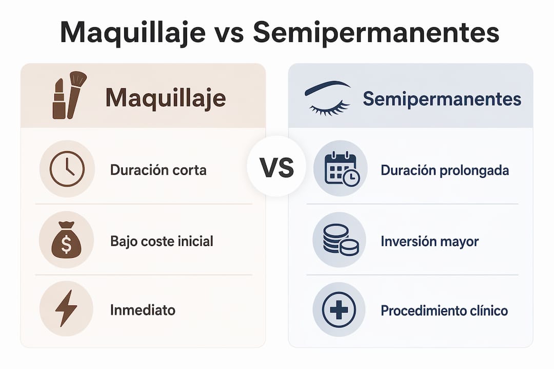 Infografía: diferencias entre maquillaje tradicional y tratamientos de belleza semipermanentes