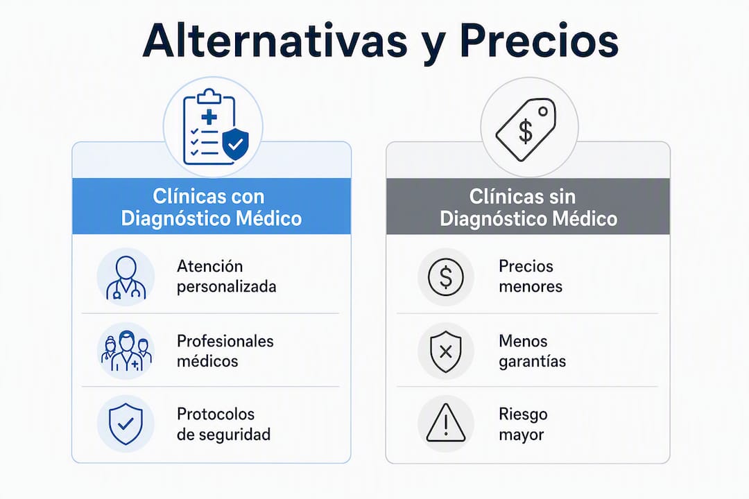 Infografía: comparación entre clínicas que ofrecen diagnóstico y las que no