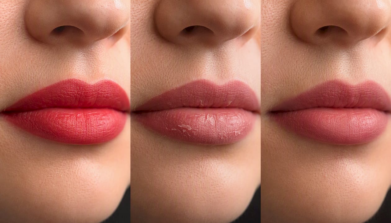 Imágenes detalladas de labios durante el proceso de cicatrización