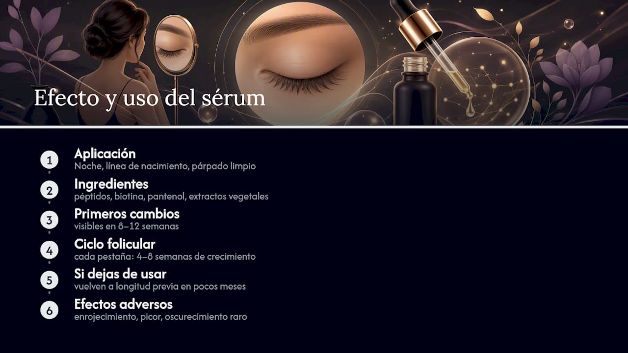 Sérums para pestañas: qué esperar y cuánto tardan en actuar — overview diagram