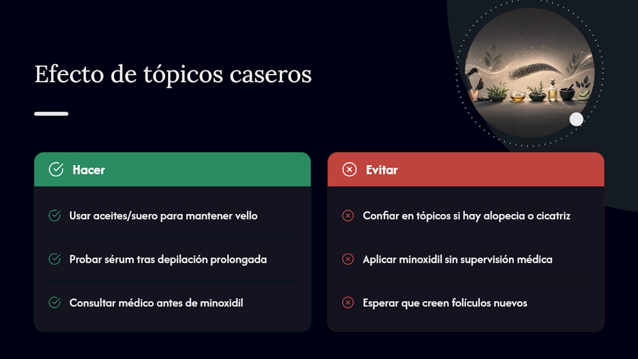 Remedios caseros y productos tópicos: qué hacen realmente por tus cejas — overview diagram
