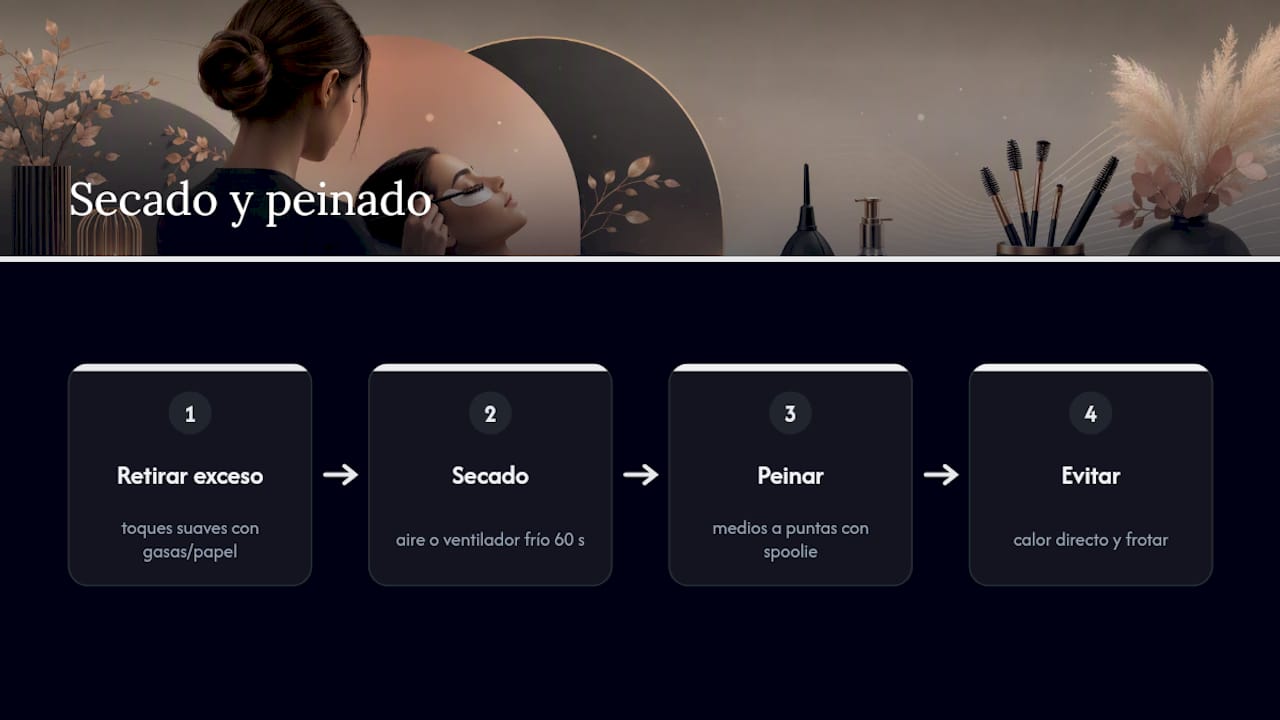 Procedimiento seguro para secar y peinar las pestañas