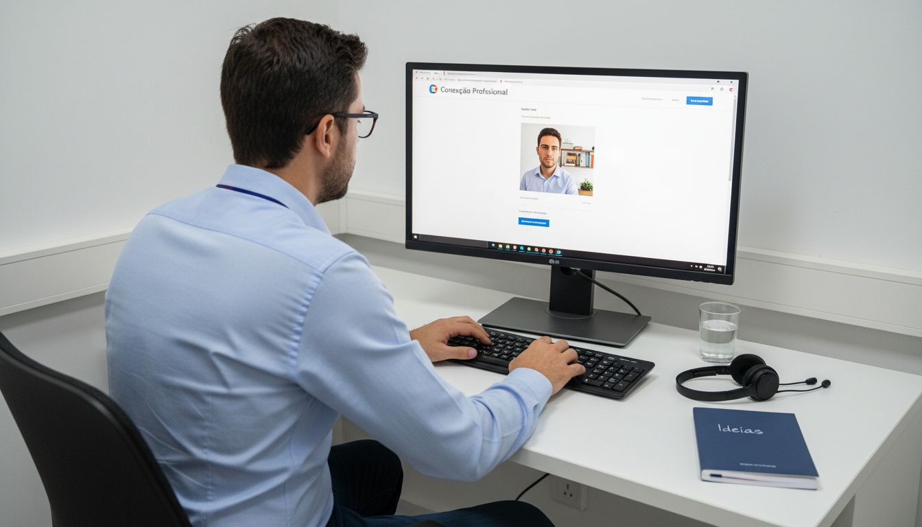 Homem a criar o perfil da empresa numa rede social