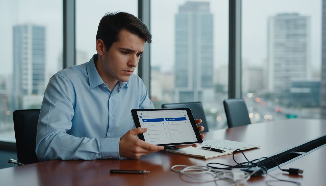 O consultor faz uma análise das redes sociais durante a reunião.