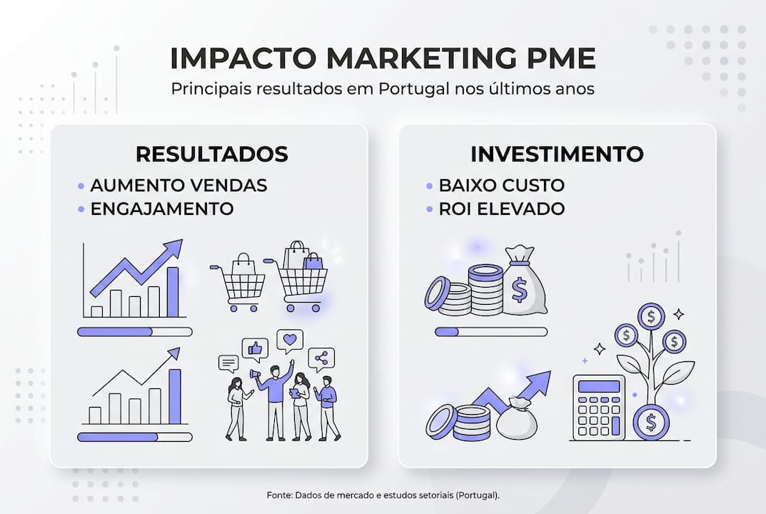 Infográfico com indicadores de desempenho do marketing nas PME