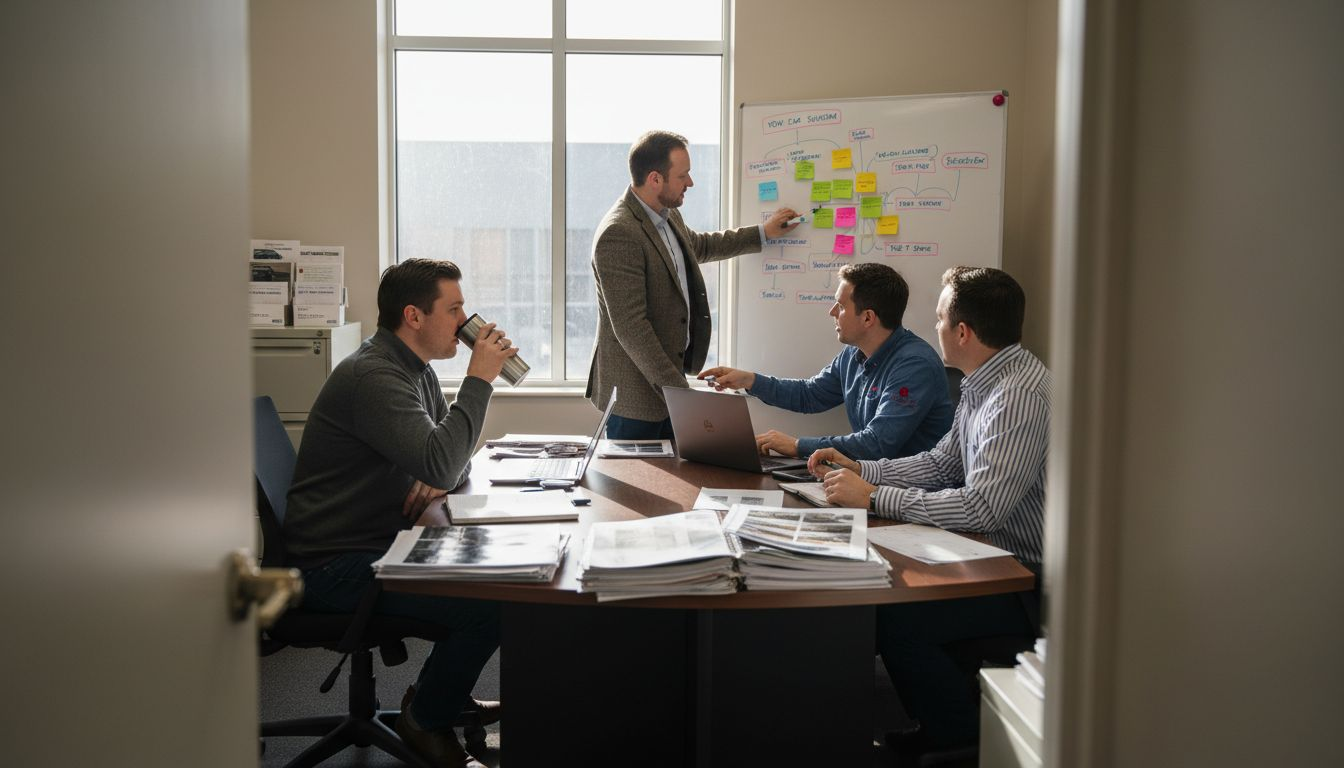 Dealership team reviewing website plan with consultant