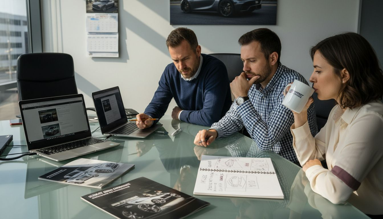 Team planning automotive website at dealership