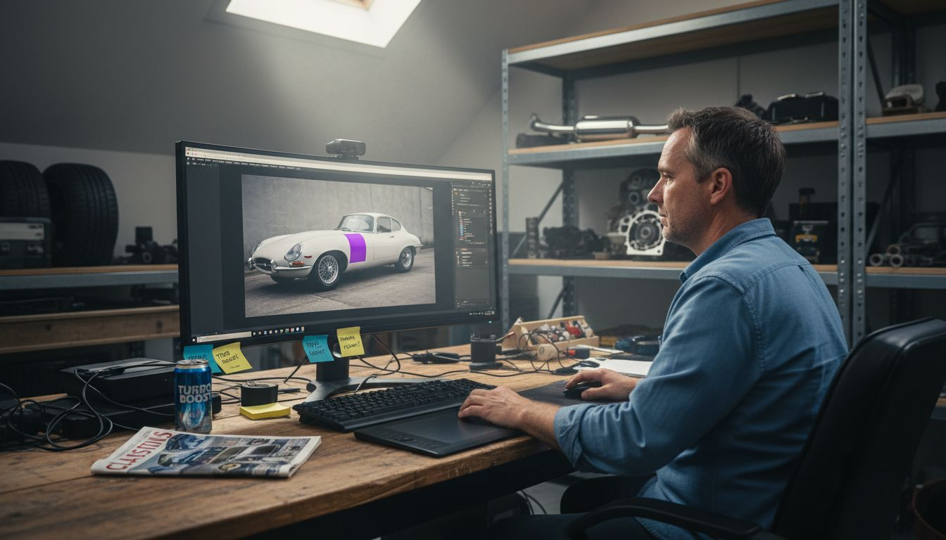 Web designer editing automotive website layout