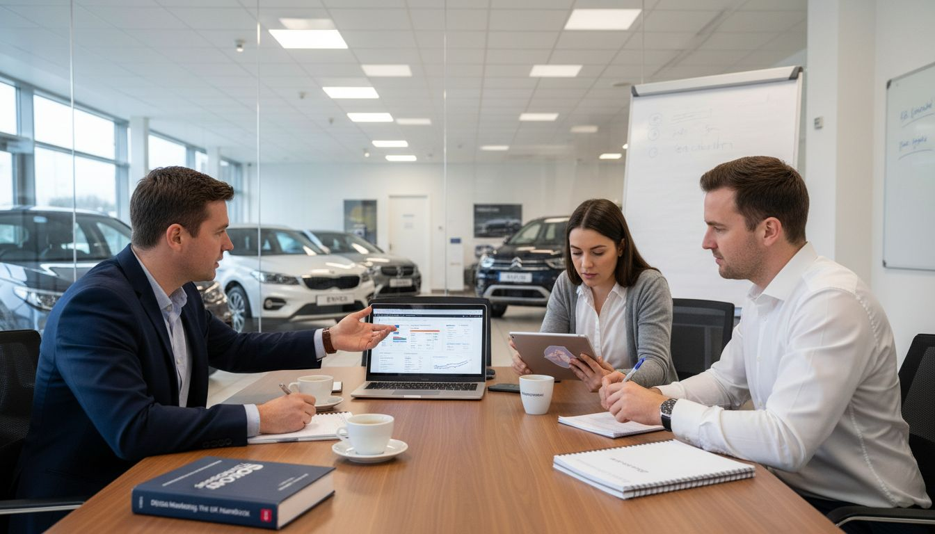 SEO team meeting at car dealership office
