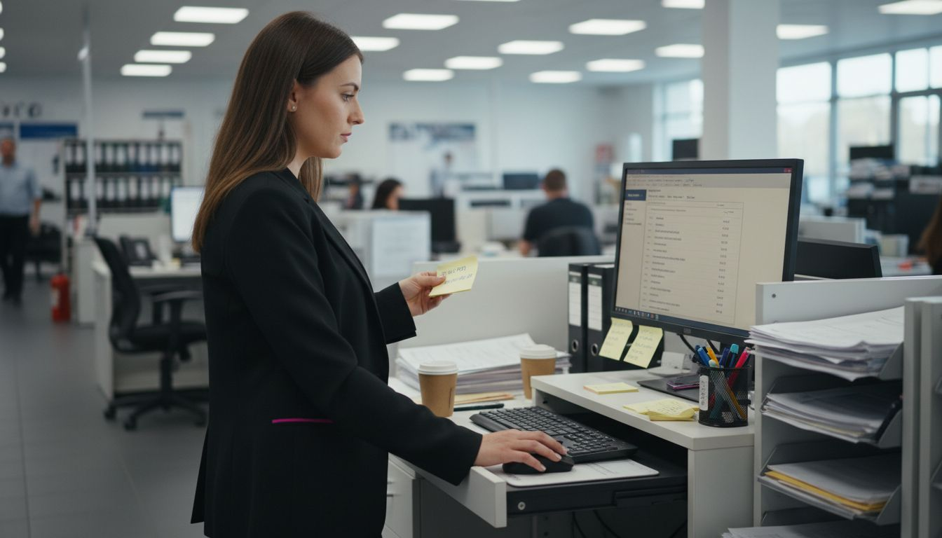 Sales associate updating auto inventory online