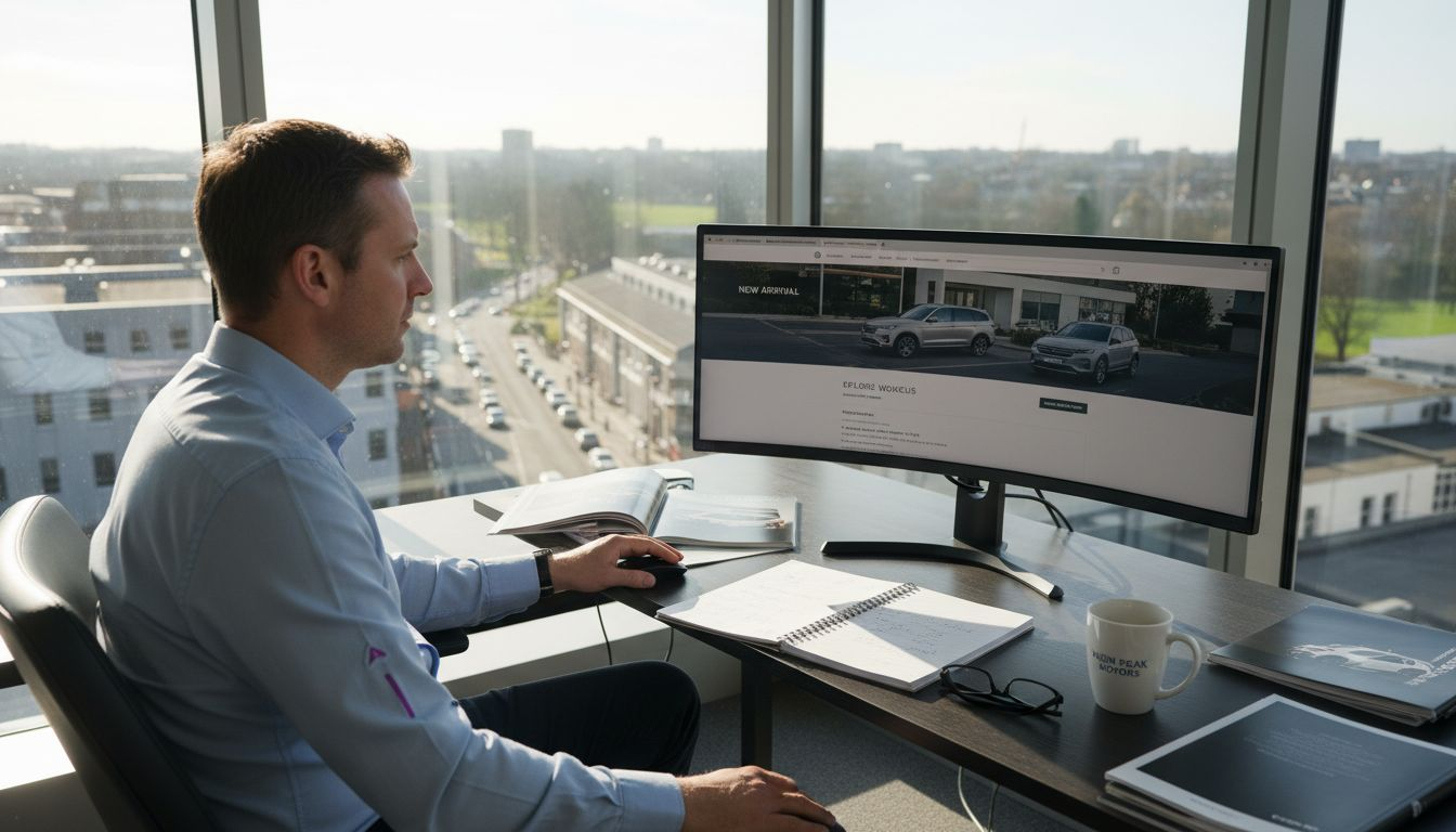 Manager viewing automotive website digital showroom
