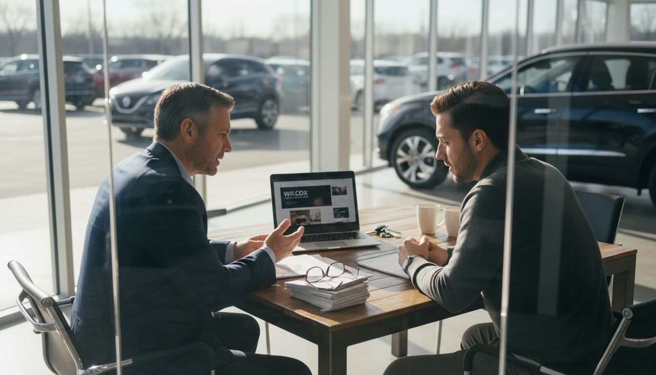 Manager and developer reviewing car website mockup