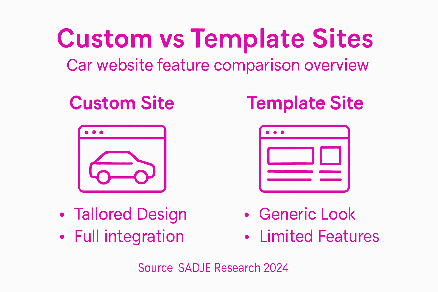 Infographic comparing custom and template car websites
