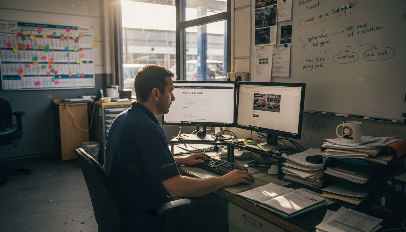 Web designer setting up auto service site