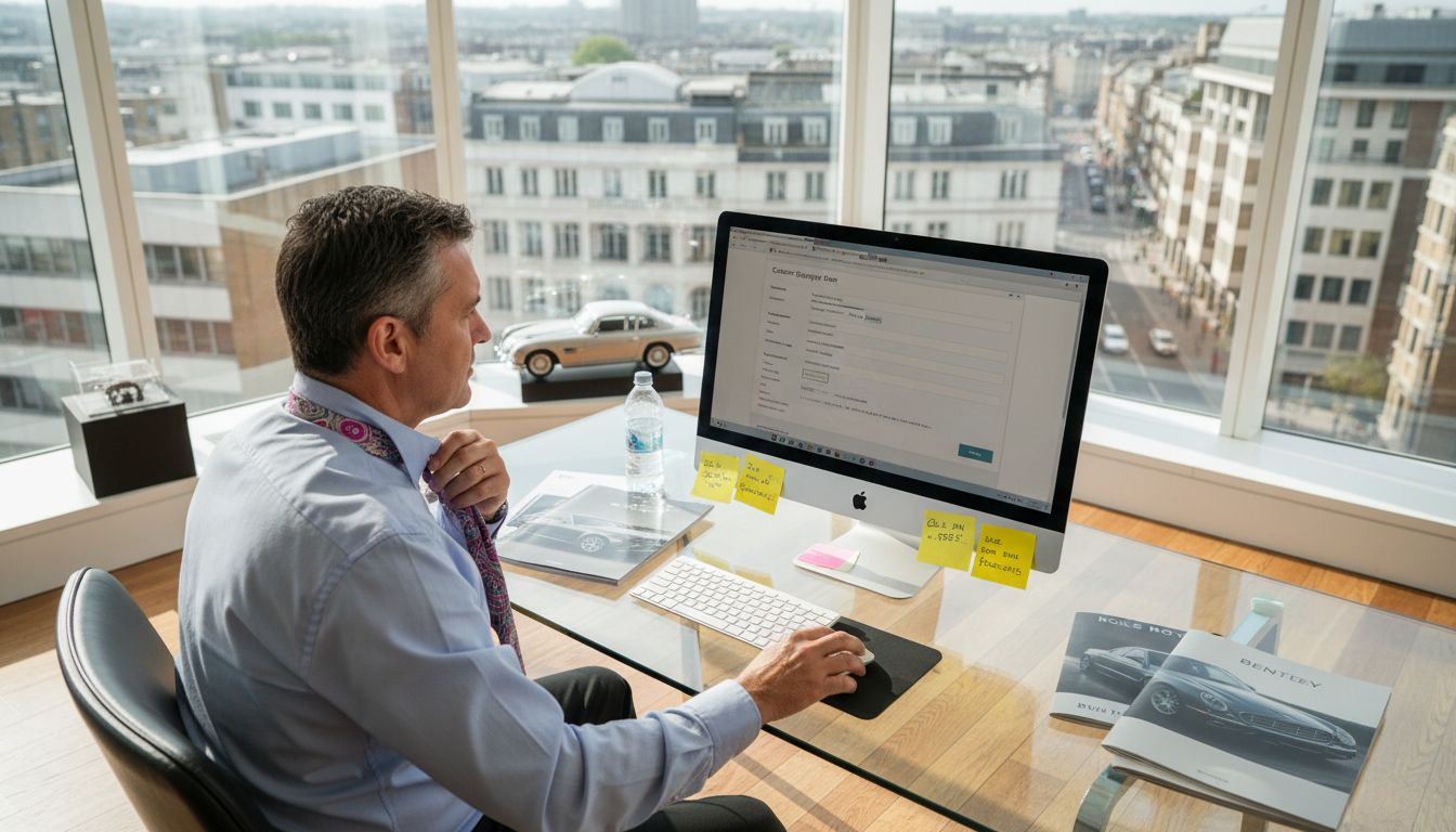 Manager reviews customer inquiry automotive website