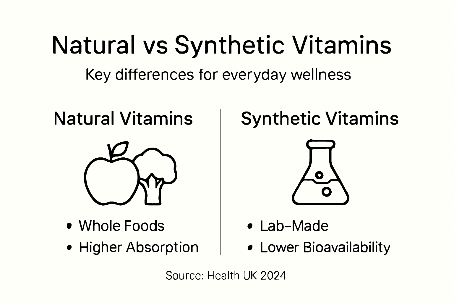Infographic contrasting natural and synthetic vitamins