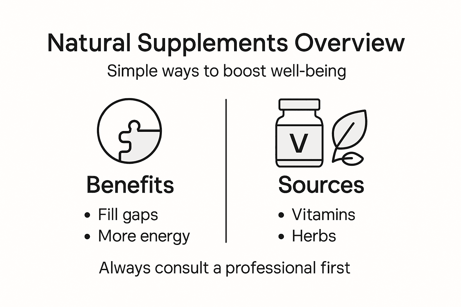 Infographic on natural supplements, benefits, and sources