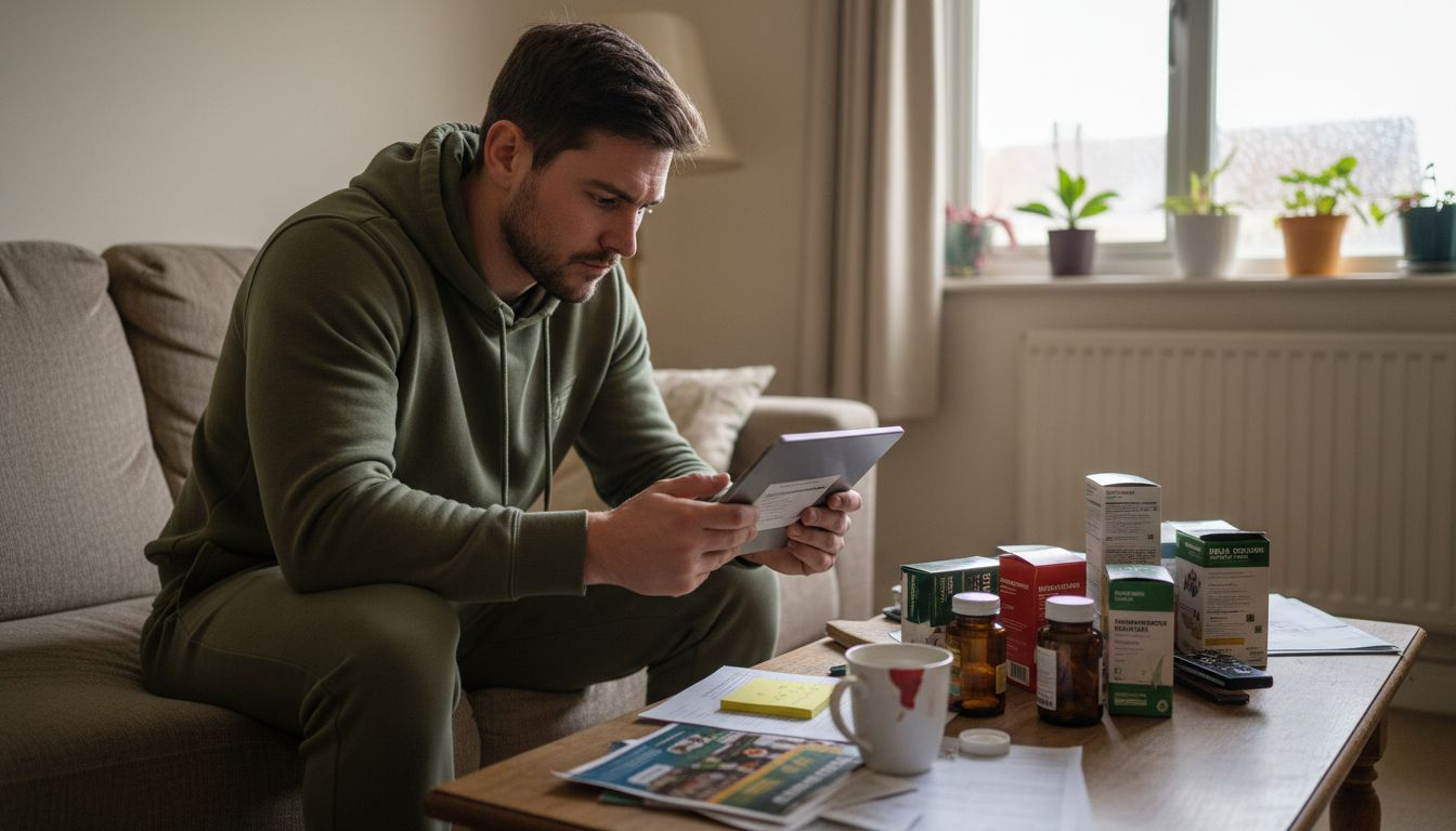 Man researching supplements on tablet at home