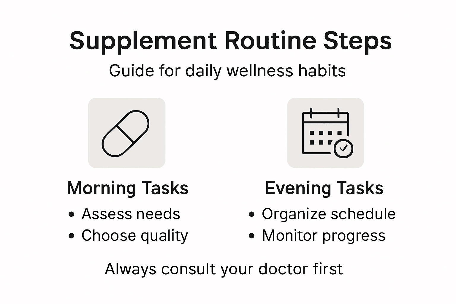 Infographic showing daily supplement routine steps