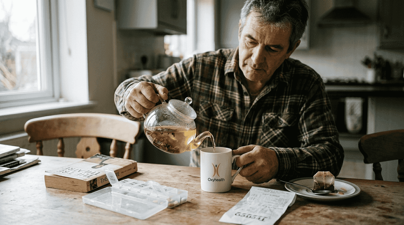 Man pouring herbal tea for liver health