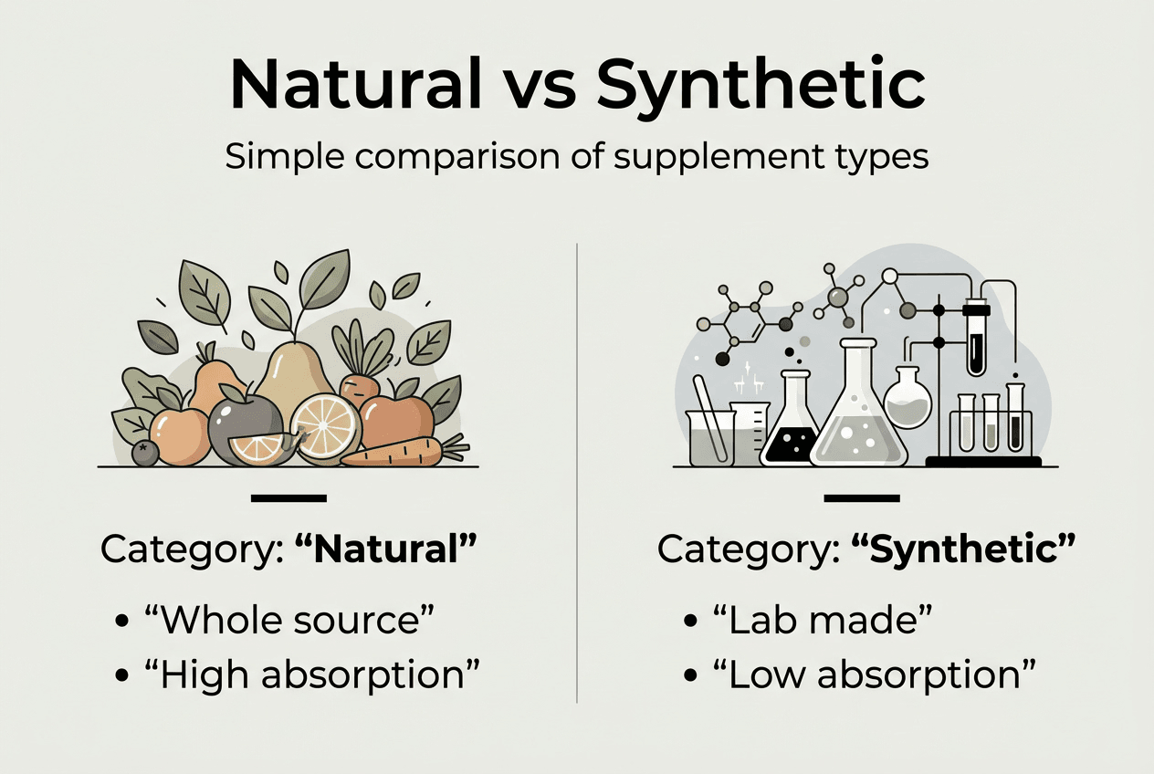 Infographic comparing natural and synthetic supplements
