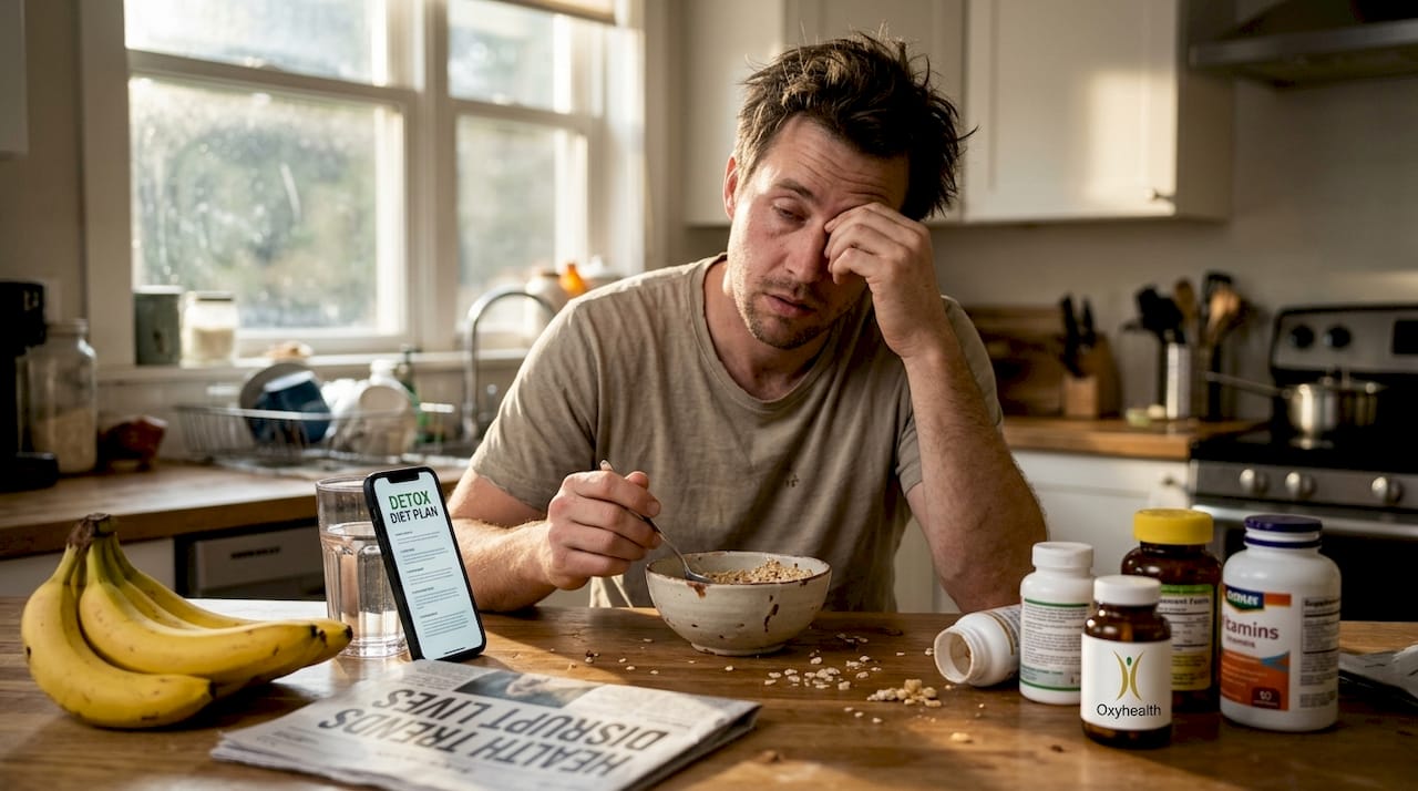 Man feeling fatigued while following detox diet