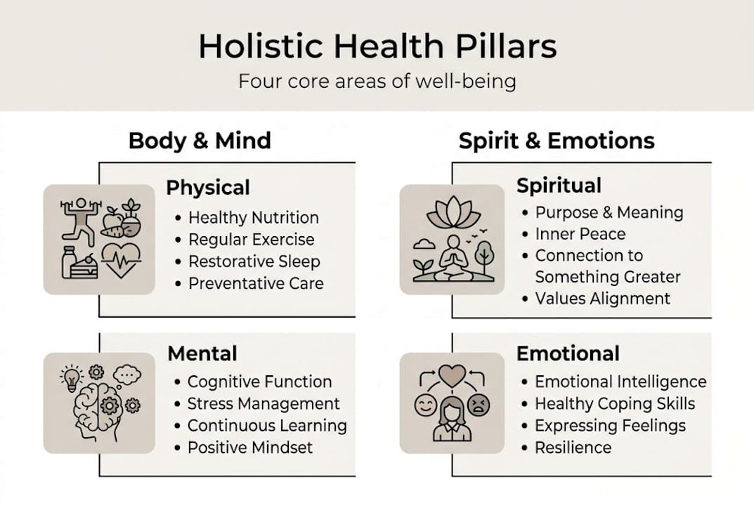 Infographic showing holistic health pillars