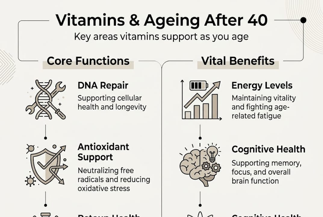 Infographic: vitamins support DNA, energy, cognition