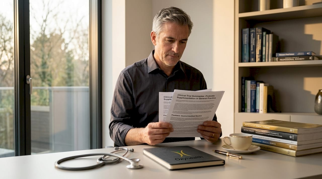 Doctor reviewing probiotics clinical research