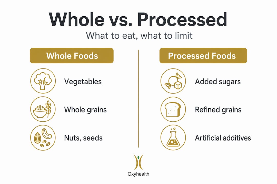 Infographic comparing whole and processed food types