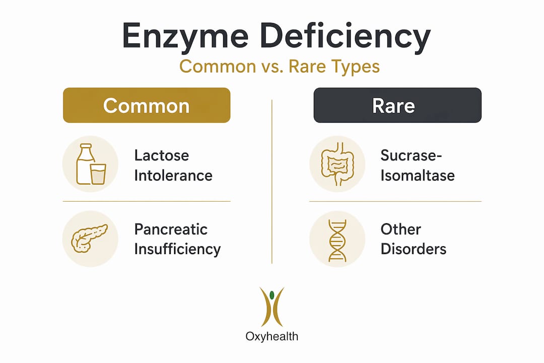 Infographic comparing common and rare enzyme deficiencies