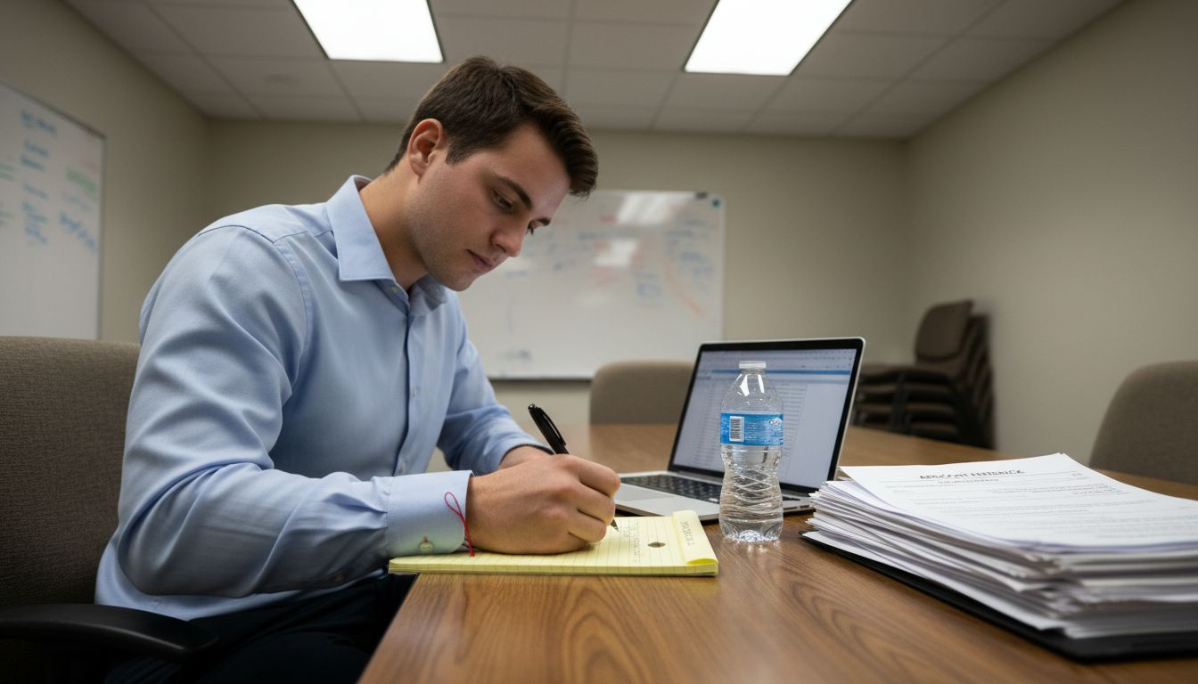 Researcher documenting interview responses