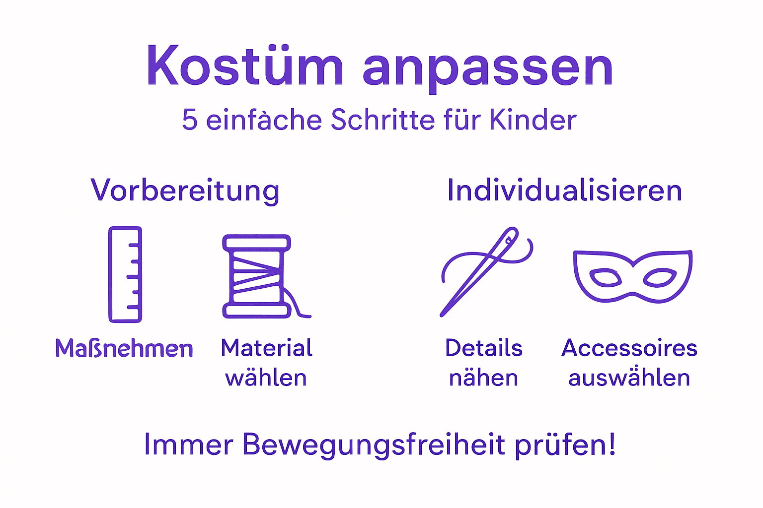 Übersichtsgrafik: So passt du dein Kostüm in fünf einfachen Schritten an
