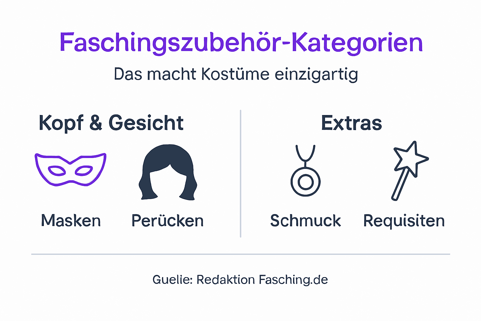 Die Infografik bietet einen umfassenden Überblick über die beliebtesten Accessoires für die Faschingszeit.