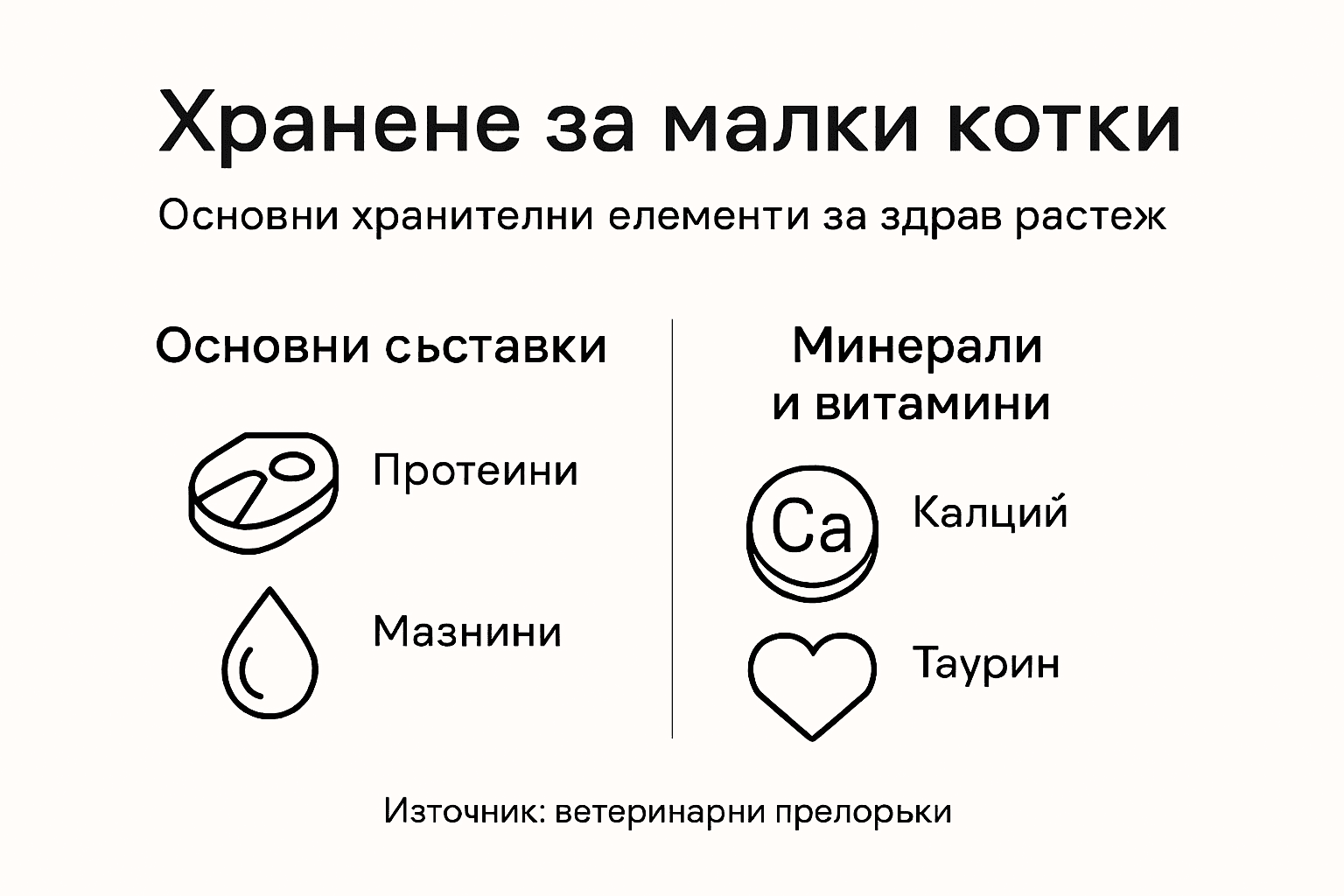 Инфографика: Какво трябва да знаем за храната и полезните съставки за малки котенца