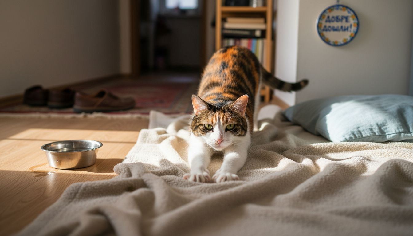 Котка си почива спокойно в уютен кът специално за домашни любимци.