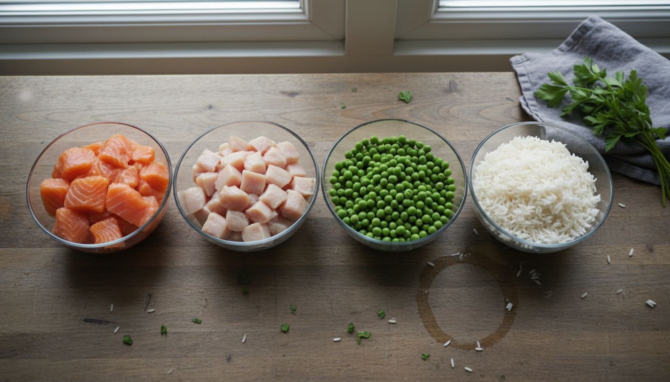 Подредени здравословни продукти на чист кухненски плот