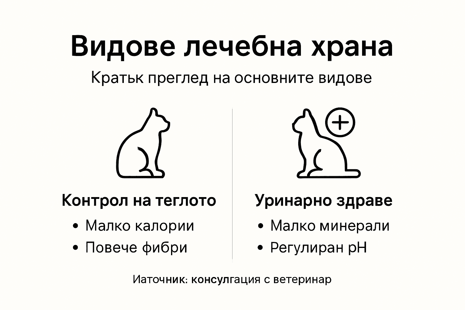 Инфографика: Какви видове лечебни храни за котки има и кога се използват
