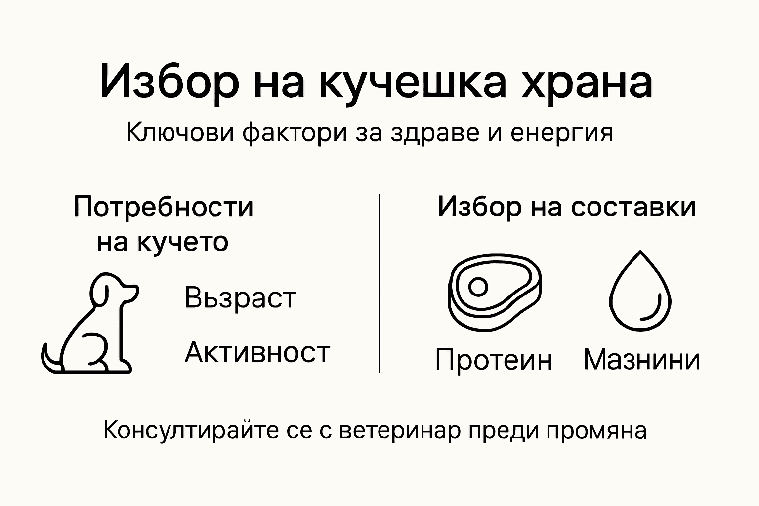 Инфографика: Как да изберем най-подходящата храна за вашето куче – стъпка по стъпка