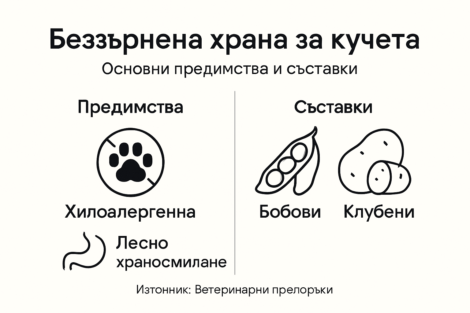 Инфографика: Какво съдържа храната за кучета без зърнени култури