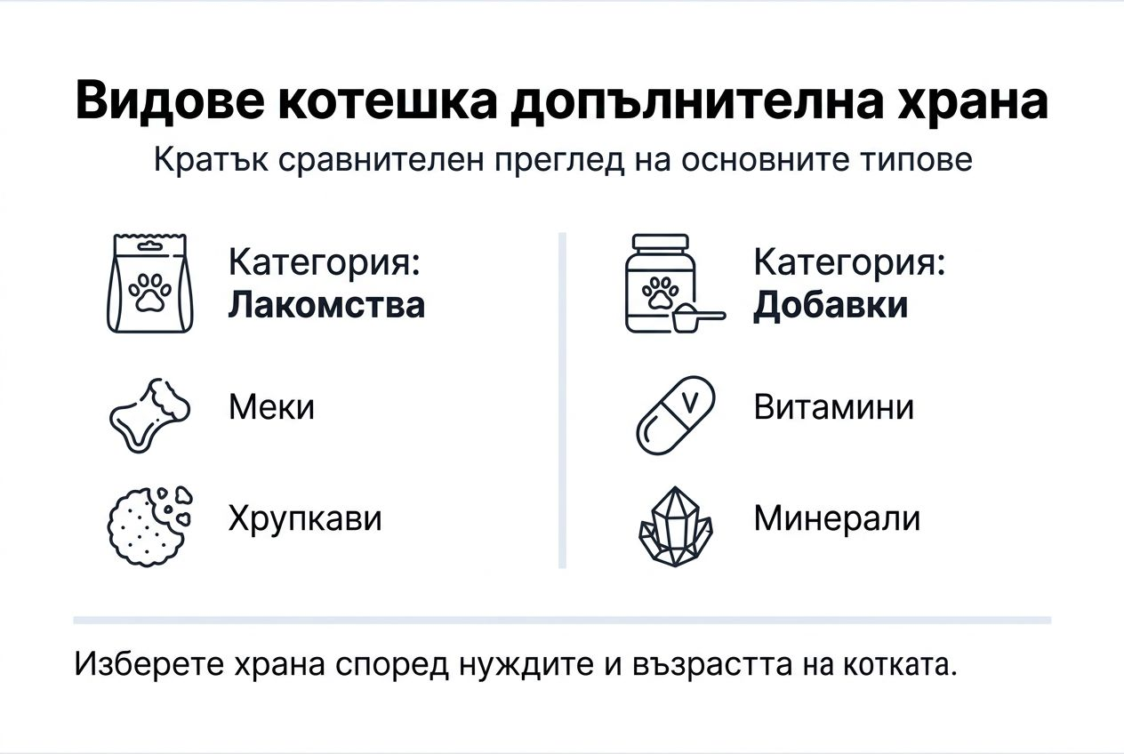 Инфографика: видове допълнителна храна за котки