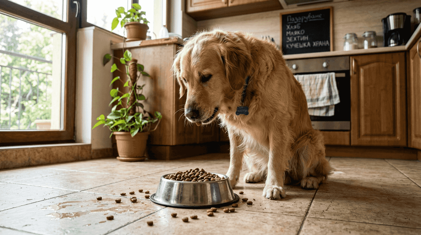 Кучето похапва специални гранули, които помагат за здравето на зъбите му.