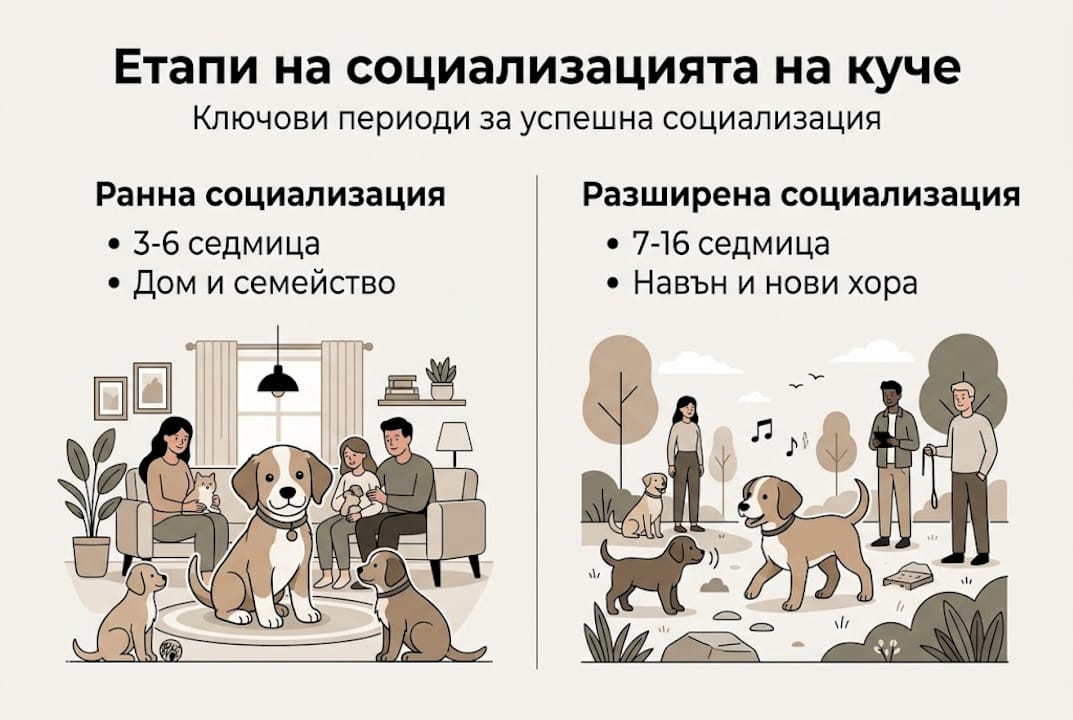 Инфографика: Как протича социализацията на кучетата стъпка по стъпка