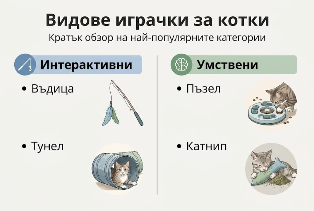 Инфографика: Най-популярните видове играчки за котки и техните предимства