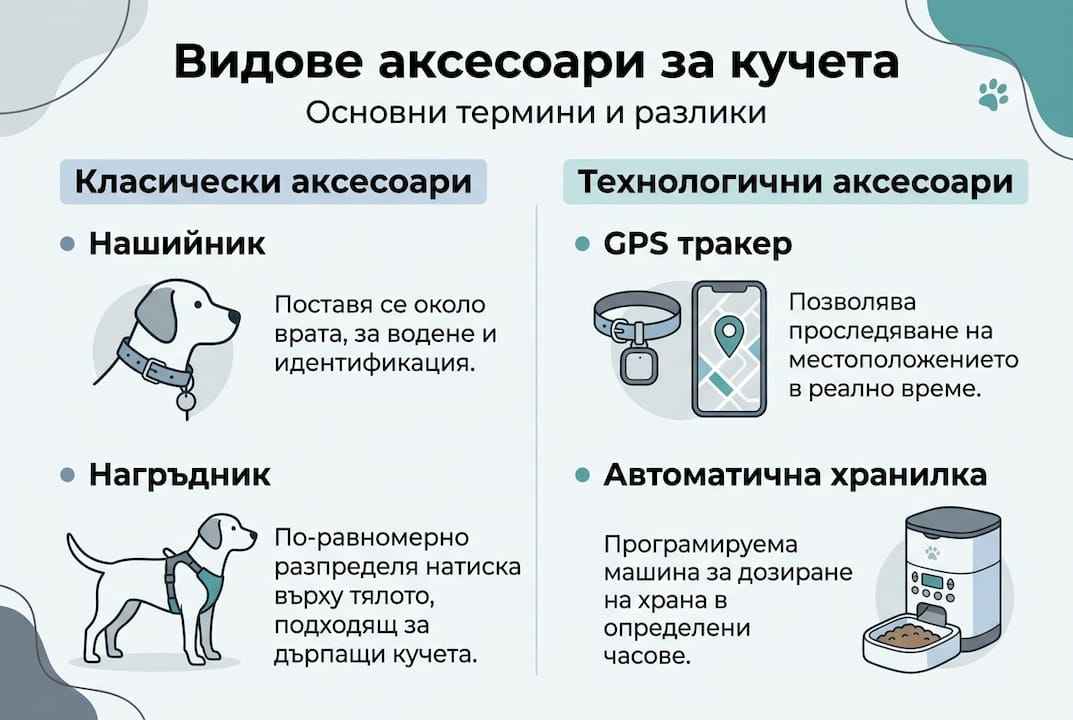 Инфографика с обяснения на основните термини при кучешките аксесоари