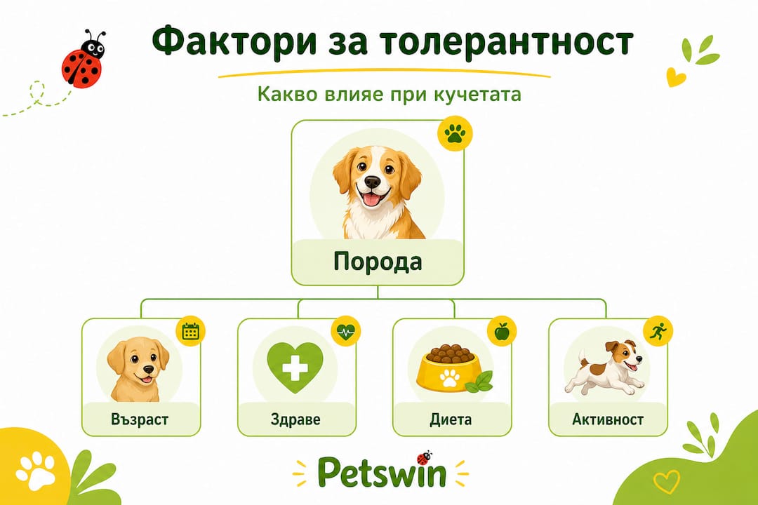 Инфографика: Основни фактори, които влияят на поносимостта към зърнени храни при кучетата – подредени по значимост