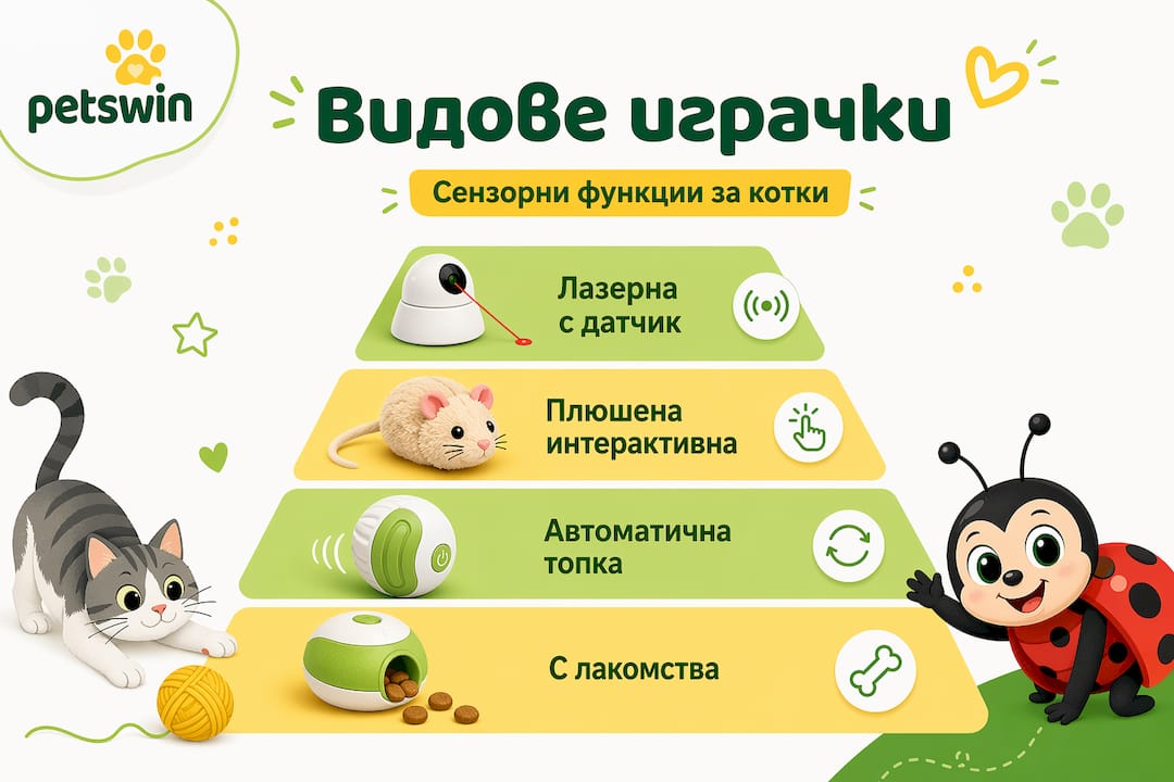 Инфографика: Различни видове сензорни играчки за котки