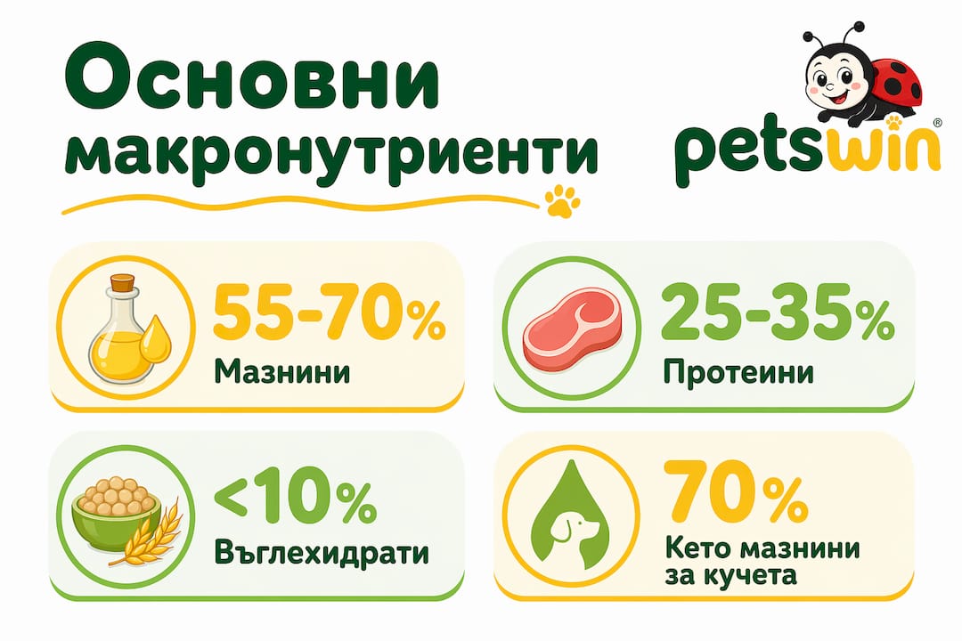 Инфографика с основните макронутриенти в кето менюто за домашни любимци