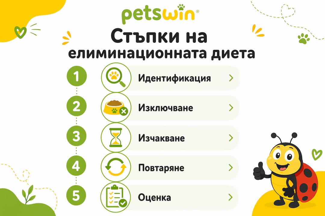 Вертикална инфографика, представяща стъпките на елиминационната диета