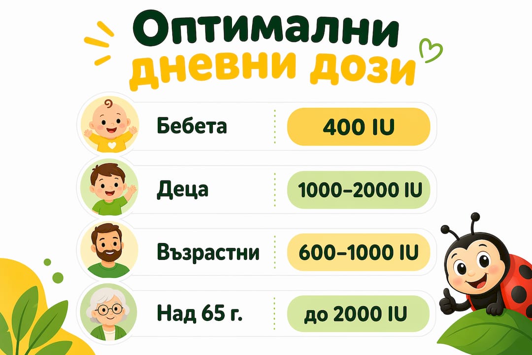 Графика с препоръчителните количества витамин D за дневен прием